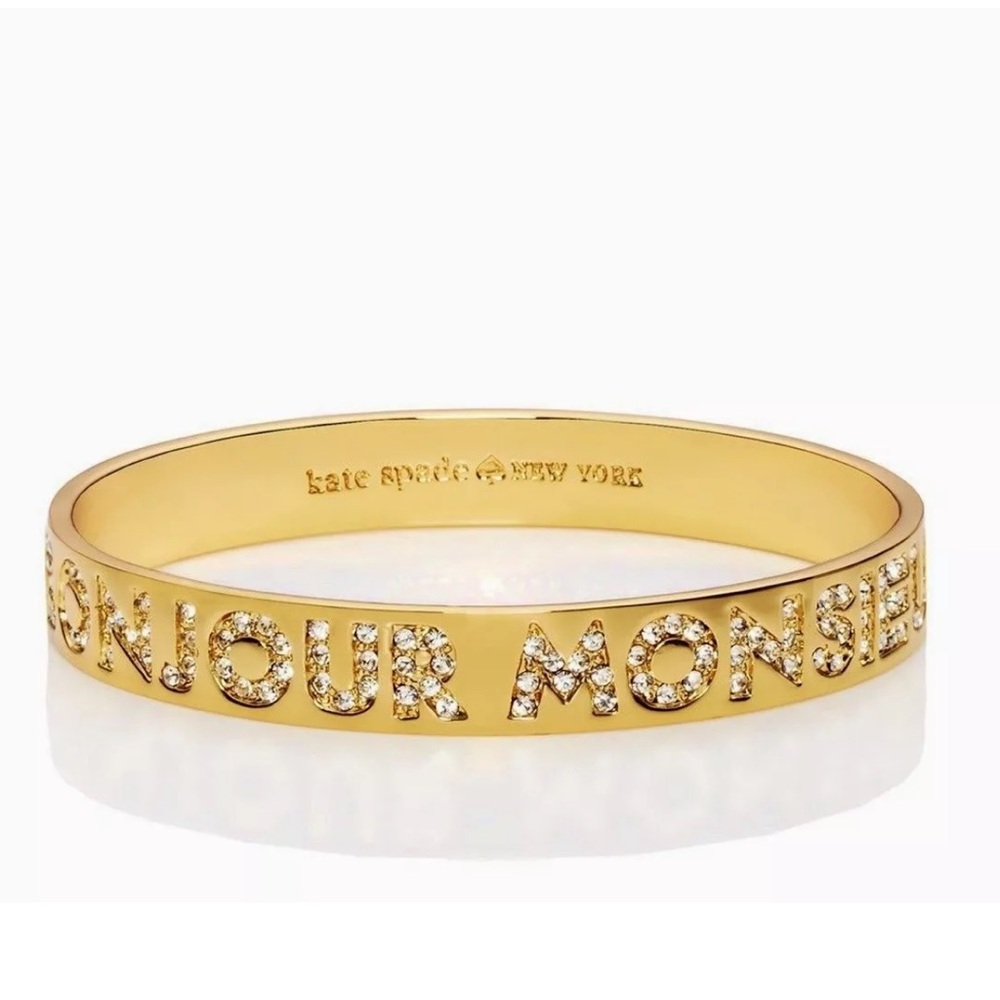 Kate Spade Bonjour Monsieur pave set diamanté gold tone bangle bracelet - Picture 1 of 8